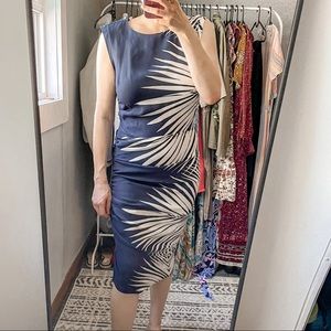Veronica Beard Mojorra Palm Print Midi Dress Ruched Sheath 8